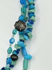 Natural Green Blue Stone Necklace Glass Triple Strand Silver Tone