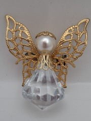 Winged Angel Brooch Pin Filgaree Gold Color 1.5″