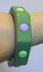 Vintage Bakelite Bangle Green Octagon Inlay Polka Dots Bracelet TESTED