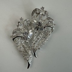 Nolan Miller Rhodium PLATED Crystal Rhinestone Floral Geometric Brooch 3.25”