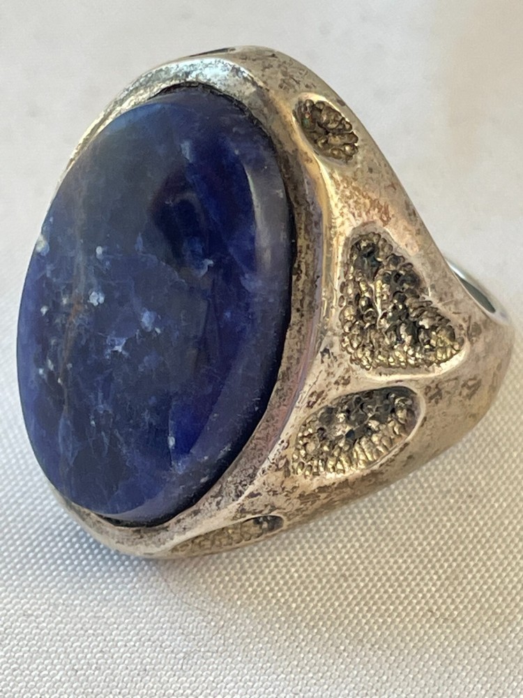 VINTAGE MENS TASCO MEXICO STERLING SILVER TALL SODALITE RING SIZE 8.5 -FREE SHIP