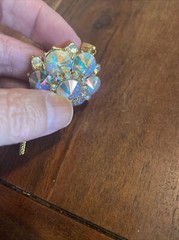 Vintage Edlee Aurora Borealis Rivoli Rhinestones Gold Tone Pendant w/ Tassle 3”
