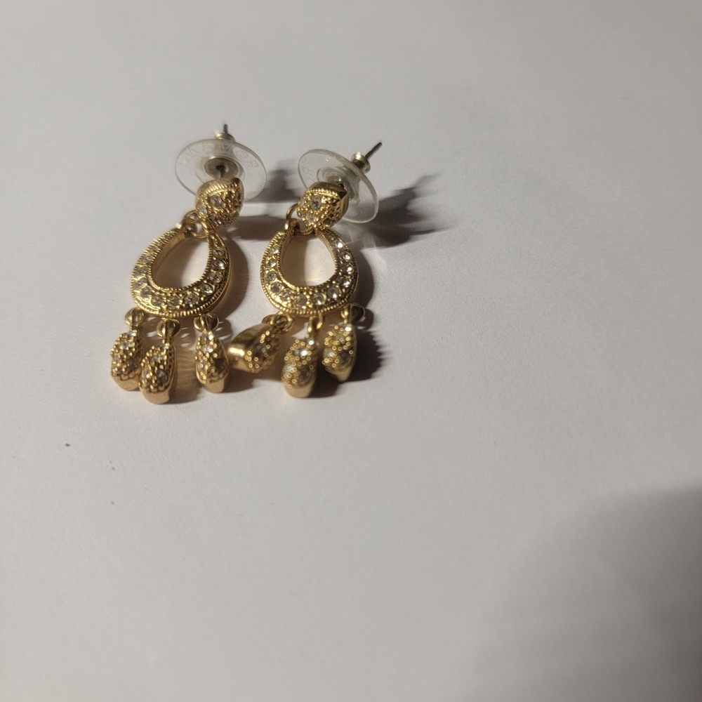 Antique 80th Roman gold white stones small chandelier stud earrings