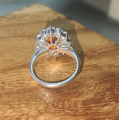 Vintage 18K White Gold Engagement Ring 4.31ct.Natural Orange Garnet Spessartite