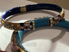 Lot of 5 Vintage Floral Enamel Cloisonné Asian Bangle Bracelets