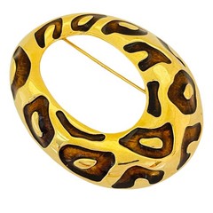 Vintage JACKIE COLLINS gold enamel panther designer runway brooch