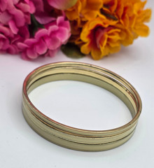 Vintage Cream Enamel Gold Tone Bangle Bracelet Set 3 Stackable Bangles 8 In