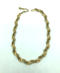Crown Trifari Necklace Woven Ribbon Spray Textured Gold Tone 16″ Vintage 1960s