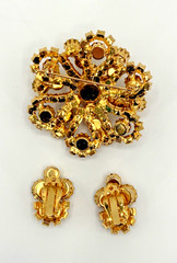 BROOCH Pin Lot Signed/Unsigned Red/Pink – Topaz/Citrine Rhinestones – Green