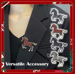 Vintage Red Crystal Horse Brooch Pin Antique Gold Tone Rhinestone Animal Jewelry