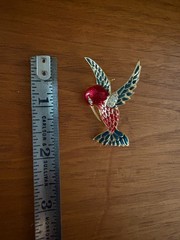 Vintage Gold Rhinestone Enamel Hummingbird Brooch Pin