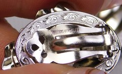 Vtg Whiting & Davis Silver Rivoli Fire AB Stone Hinged Bangle & Clip On Earrings
