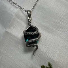 Snake Necklace 925 Sterling Green Crystal Gothic Serpent Whimsigoth Witchy Witch