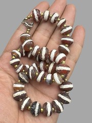 Tibetan Nepal Etched Agate Beads Lot,single Line Agate Decorated Necklace 1900