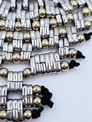 Vintage Silver & Gold Tone Beaded Bib Statement Necklace Gothic Black