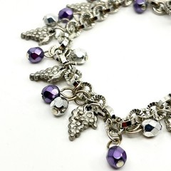 Vintage Silver Tone Purple Grape Cluster Charm Bracelet Toggle Boho Y2K 7.25″