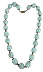 Vintage Murano Venetian light baby blue, sky-blue gold foil glass beads 17″ EUC