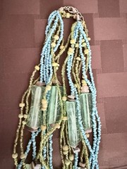 Vintage Multi-Strand Statement Necklace Teal Blue Green Chunky Lucite