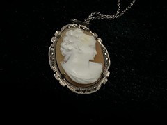 Vintage/Antique Genuine Shell Cameo Necklace, Brac, Sterling Silver. Victorian.