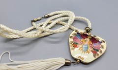 Vintage Cloisonne Enamel Colorful Peacock Tassle White Barrel Clasp Necklace N1D