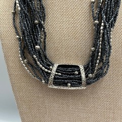 Coldwater Creek Multi-Strand Seed Bead Necklace Silver Tone Hammer Slide Accent