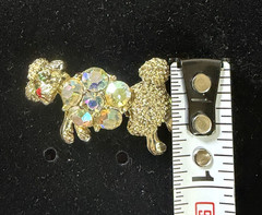Vintage AB Aurora Borealis Rhinestone Green Eyed Poodle Gold Tone Dog Brooch Pin