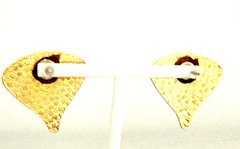 Vintage Purple Red Cloisonné Enamel Fan Gold Tone Pierced Stud Earrings