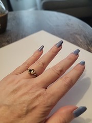 Vintage 14k Gold Electro Plate Onyx/ Pearl Gems Cubic Zirconia Ring Size 7