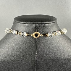 Vintage Necklace Clear Faceted Crystal Beads Gold Tone Graduated 15″