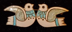Vintage Margot De Taxco Sterling Silver Twin Dove Enamel Pin Brooch