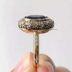 Edwardian 3.00Ct Lab Created Sapphire Halo Wedding Ring 14K Yellow Gold Finish