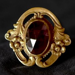 Antique Edwardian Brooch Purple Glass Art Nouveau Gilded Brass Pin
