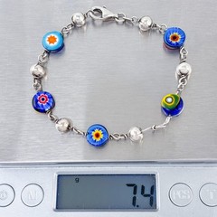 Vintage Sterling Silver 925 Multi-Color Glass Bead Bracelet 7.5″