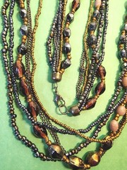 Multi Stranded AMBER Glass & Colorful GLASS Beaded Knotted Chain Necklace