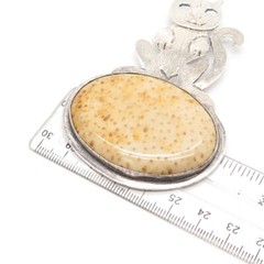 925 Sterling Silver Vintage Real Fossil Cat / Kitten & Turtle Pendant
