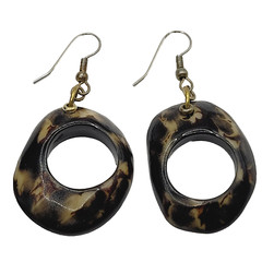 Acrylic Faux Dark Shell Irregular Circle Dangle Hoop Hook Style Pierced Earrings