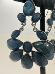 VTG Peacock Chandelier Statement Earrings Blue Peacock Dangler Iridescent Prom