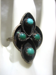 VINTAGE SOUTHWESTERN STERLING SILVER TURQUOISE BEAD RING SIZE 4.25