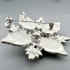 Vintage Rhinestone Brooch Pendant Domed Faux Pearl Snowflake Flower Silver Tone