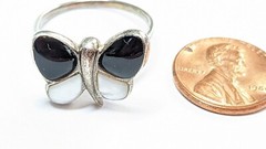 ONYX MOP RING SIZE 8 3/4 STERLING SILVER BUTTERFLY RING SIGNED 925 THAILAND SX