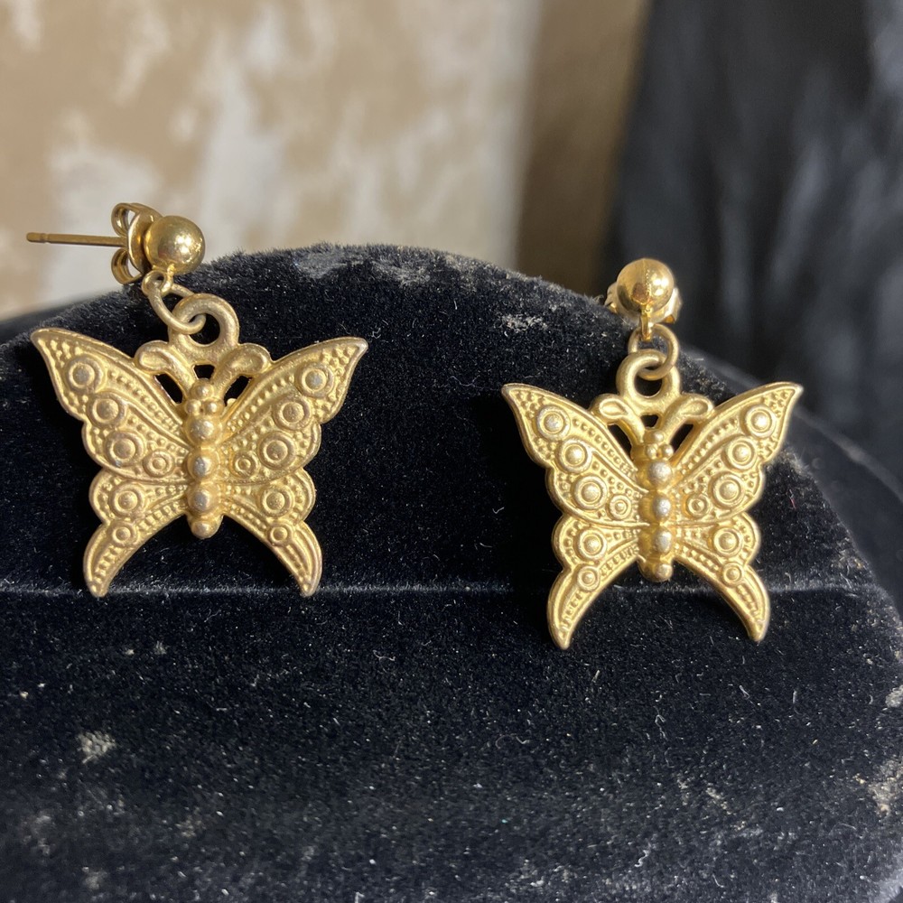 Vintage Butterfly Earrings GoldTone Dangle Unbranded Pre-owned