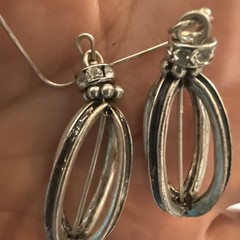 Vintage Sterling Silver Openwork Cage Lantern Dangle Earrings Rhinestone Accent