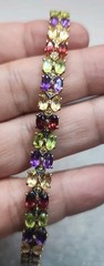 Vintage Gold Tone Tennis Bracelet With Multi Colored Stones 7.5″