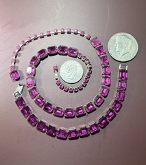 Rare, Vintage Weiss Magenta Rhinestone Necklace Bracelet-Costume Jewelry-AS IS