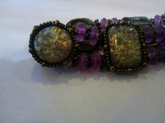Vintage FLORENZA Gold Tone Bracelet Rhinestone Victorian Style ANY HELP W/STONE