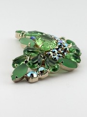 Vintage Brooch & Earrings Set W/ Green & AB Stones