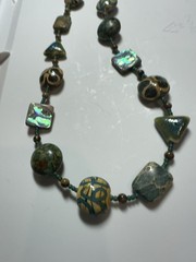 Turquoise Necklace W/ Glass Stone Shell Ceramic Faceted Beads 16”