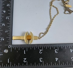 Vintage Whiting & Davis Pendant Necklace Tiger Eye Stone Mid Century MCM Gold19″