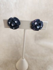 Vtg Black Plastic Rhinestone Screw Back Earrings