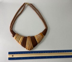 Signed Napier Vintage Brown Tan Double Strand Beaded Statement Bib Necklace